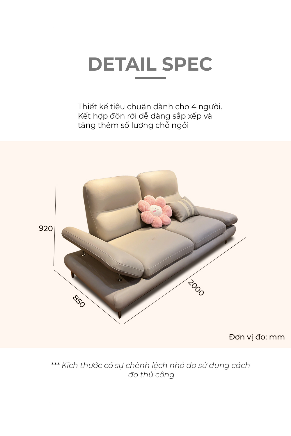 kích thước sofa 2m